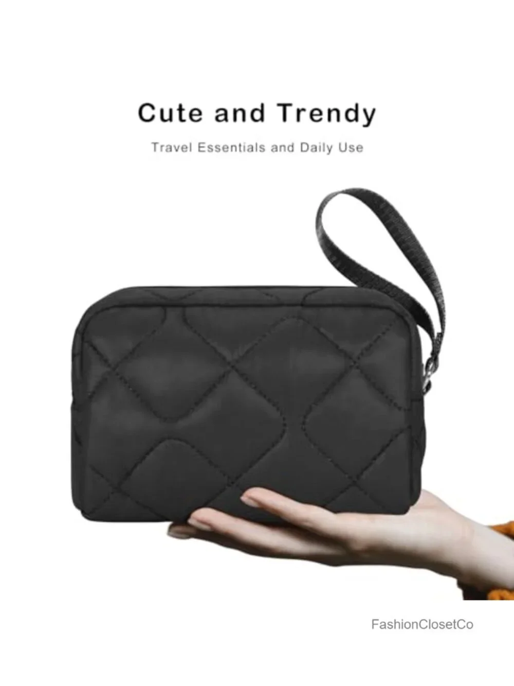 Quilted Cotton Cosmetic Bag Zipper Pouch Travel Toiletry Organizer Case
